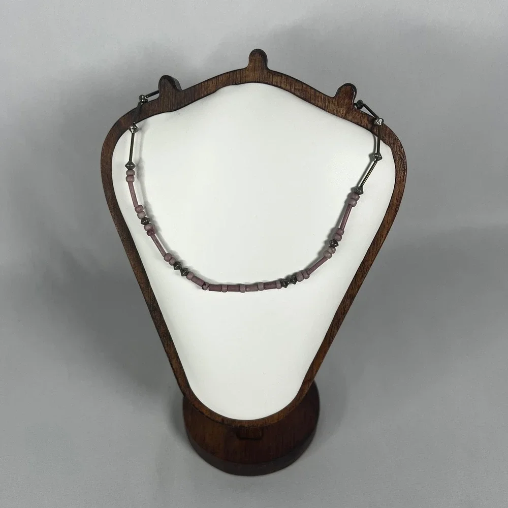 Vintage 90s Purple Beaded Gold Silver‎ Tone Choker 14.5